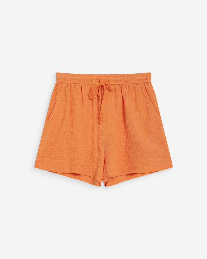 Short large taille haute en gaze de coton orange Wasabi