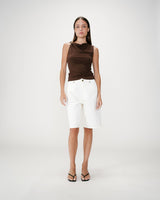 Bermuda long en jean taille haute ecru Will
