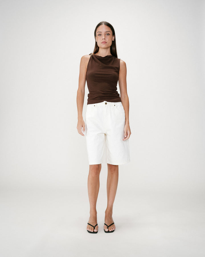 Bermuda long en jean taille haute ecru Will