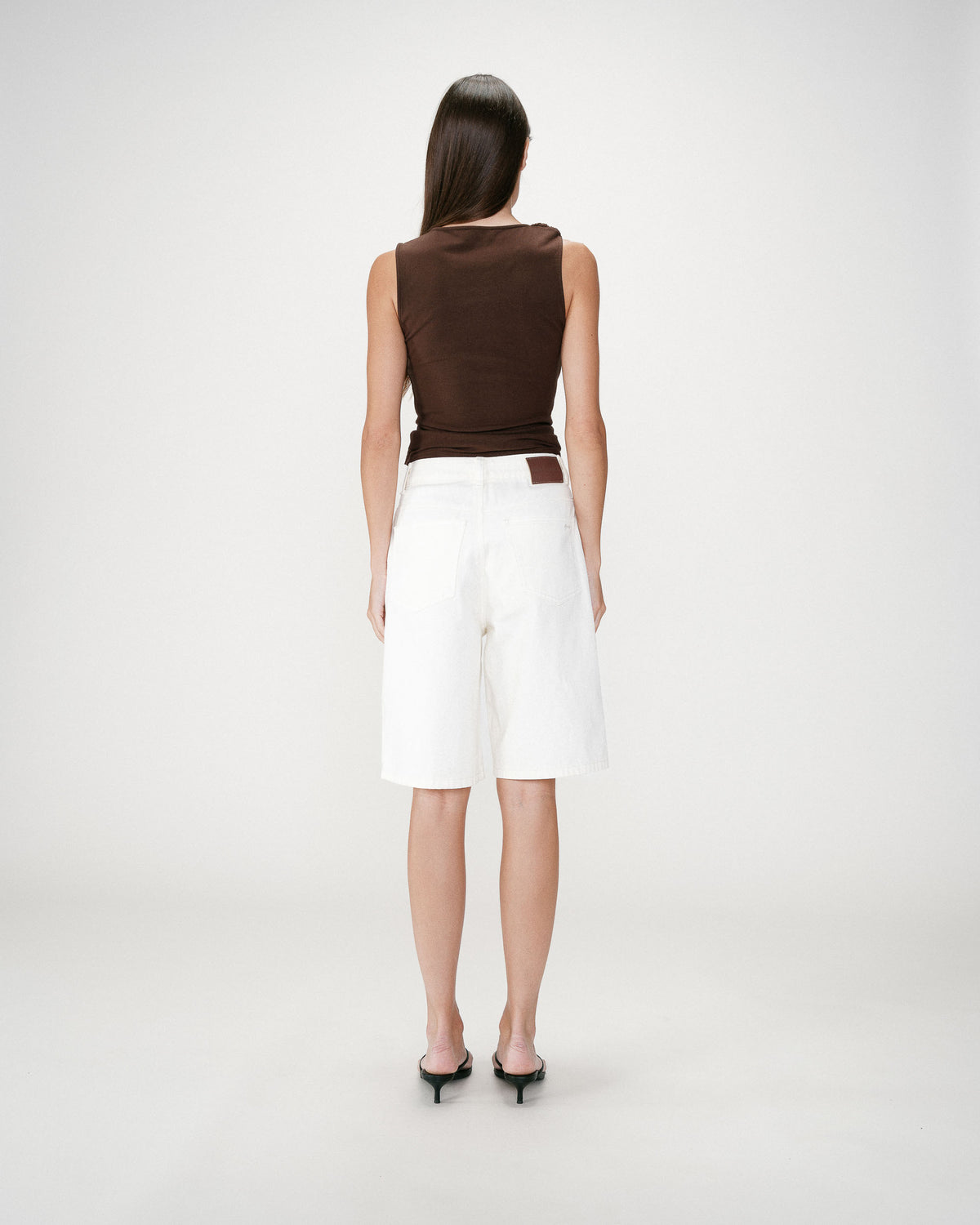 Bermuda long en jean taille haute ecru Will
