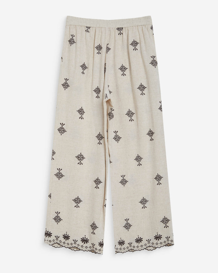 Pantalon droit brodé 7/8 chocolat Waren