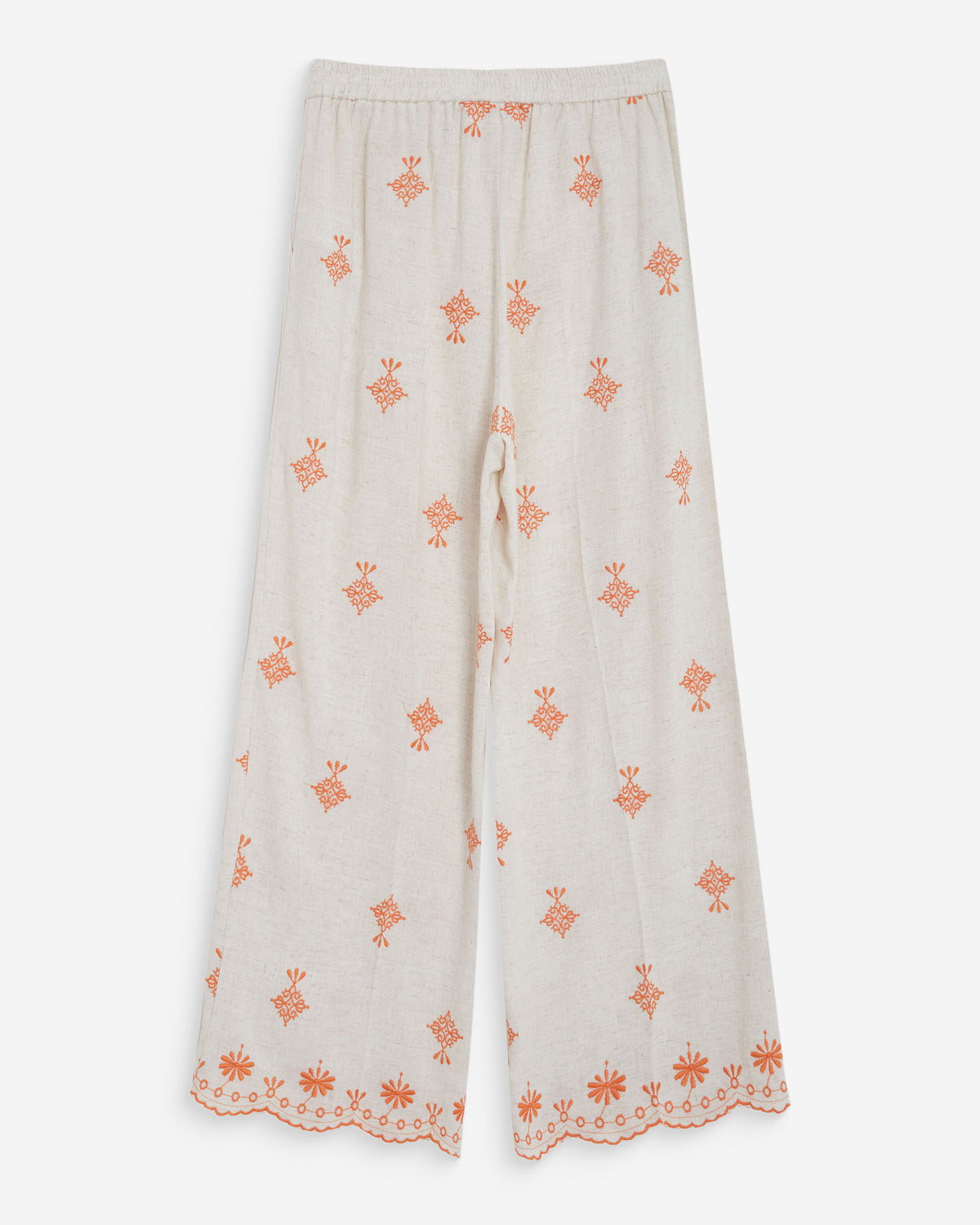 Pantalon droit brodé 7/8 orange Waren