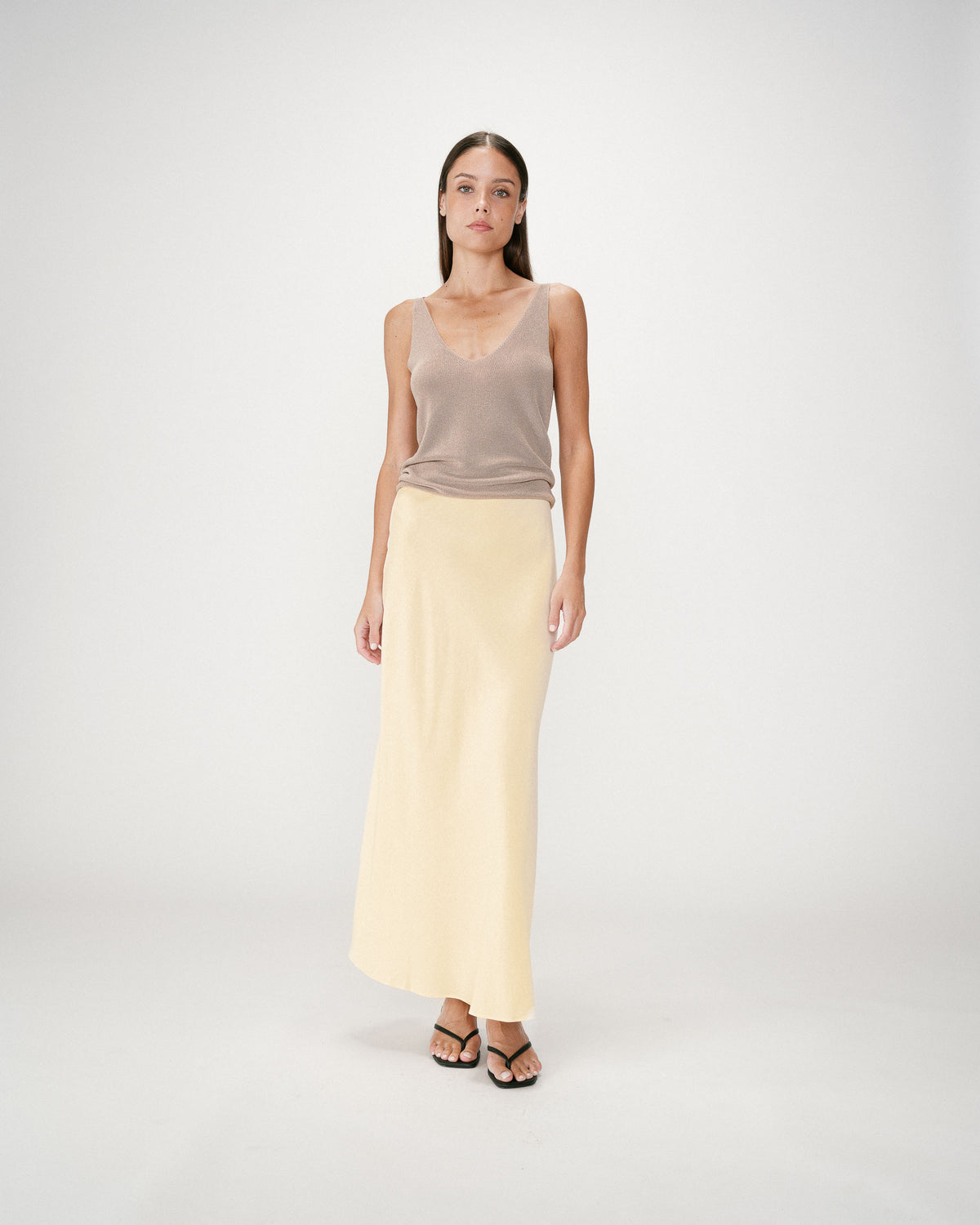 Jupe longue évasée taille haute jaune Winda