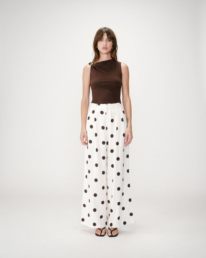 Pantalon large à pois ecru Wynell