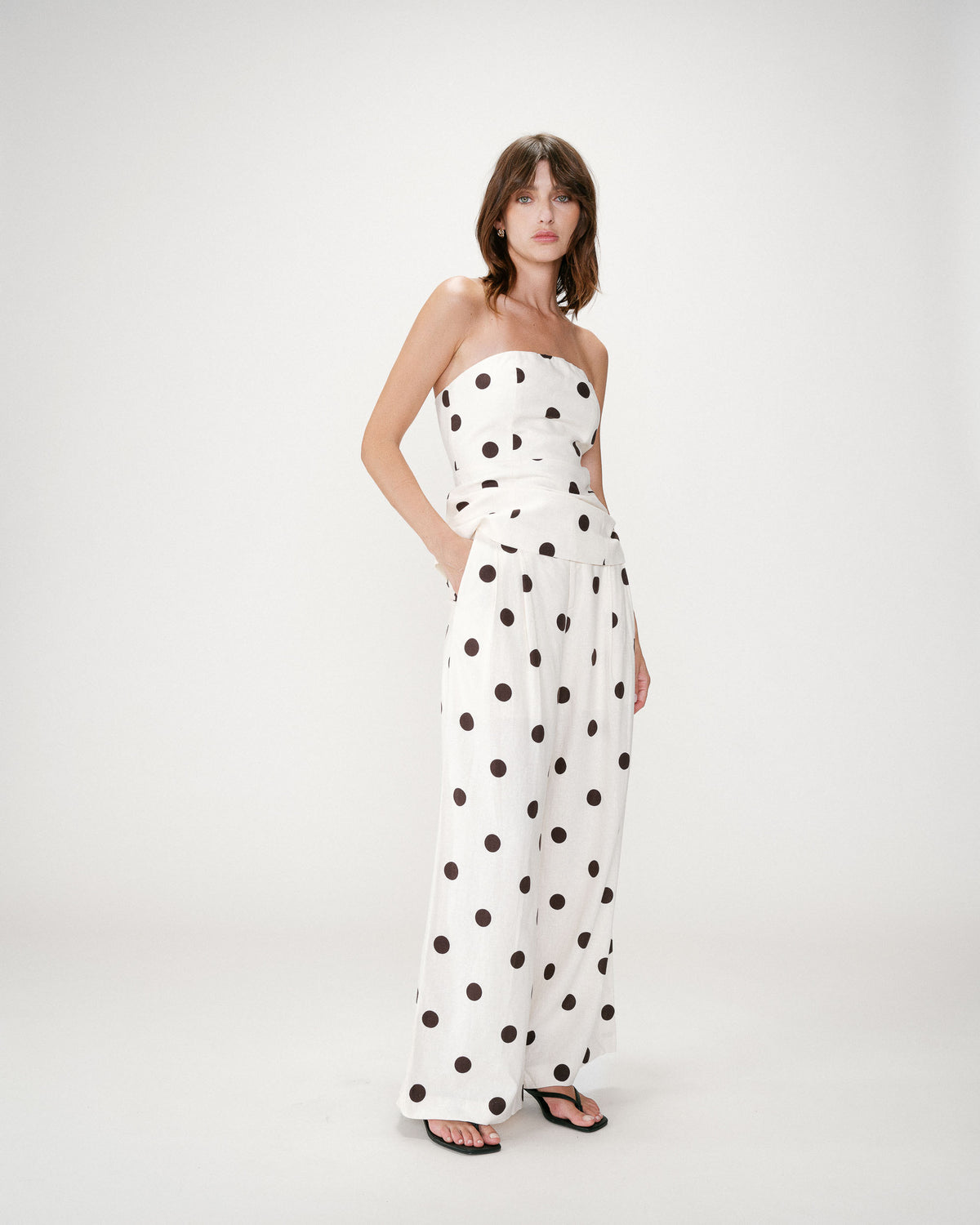 Pantalon large à pois ecru Wynell