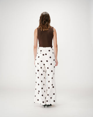 Pantalon large à pois ecru Wynell