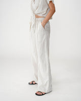 Pantalon ample en lin et tencel rayé sable Weston