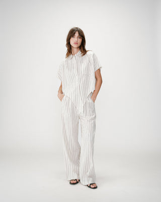 Pantalon ample en lin et tencel rayé sable Weston