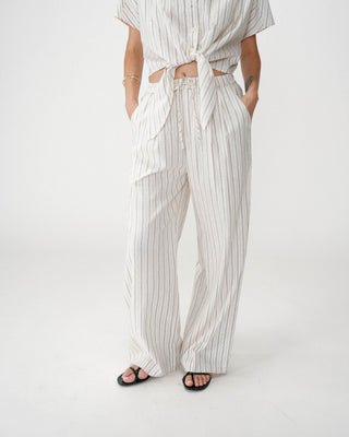 Pantalon ample en lin et tencel rayé sable Weston