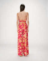 Pantalon fluide imprimé floral taille élastique fuchsia Woods