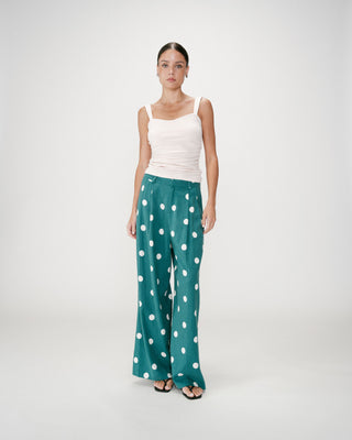 Pantalon large à pois emeraude Wynell