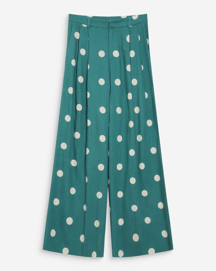Pantalon large à pois emeraude Wynell