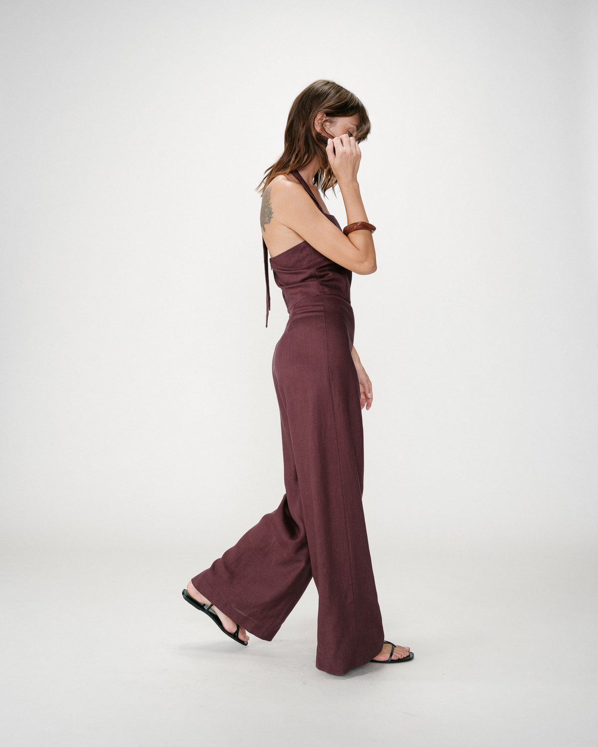 Straight-leg jumpsuit with square neckline chocolat Wish