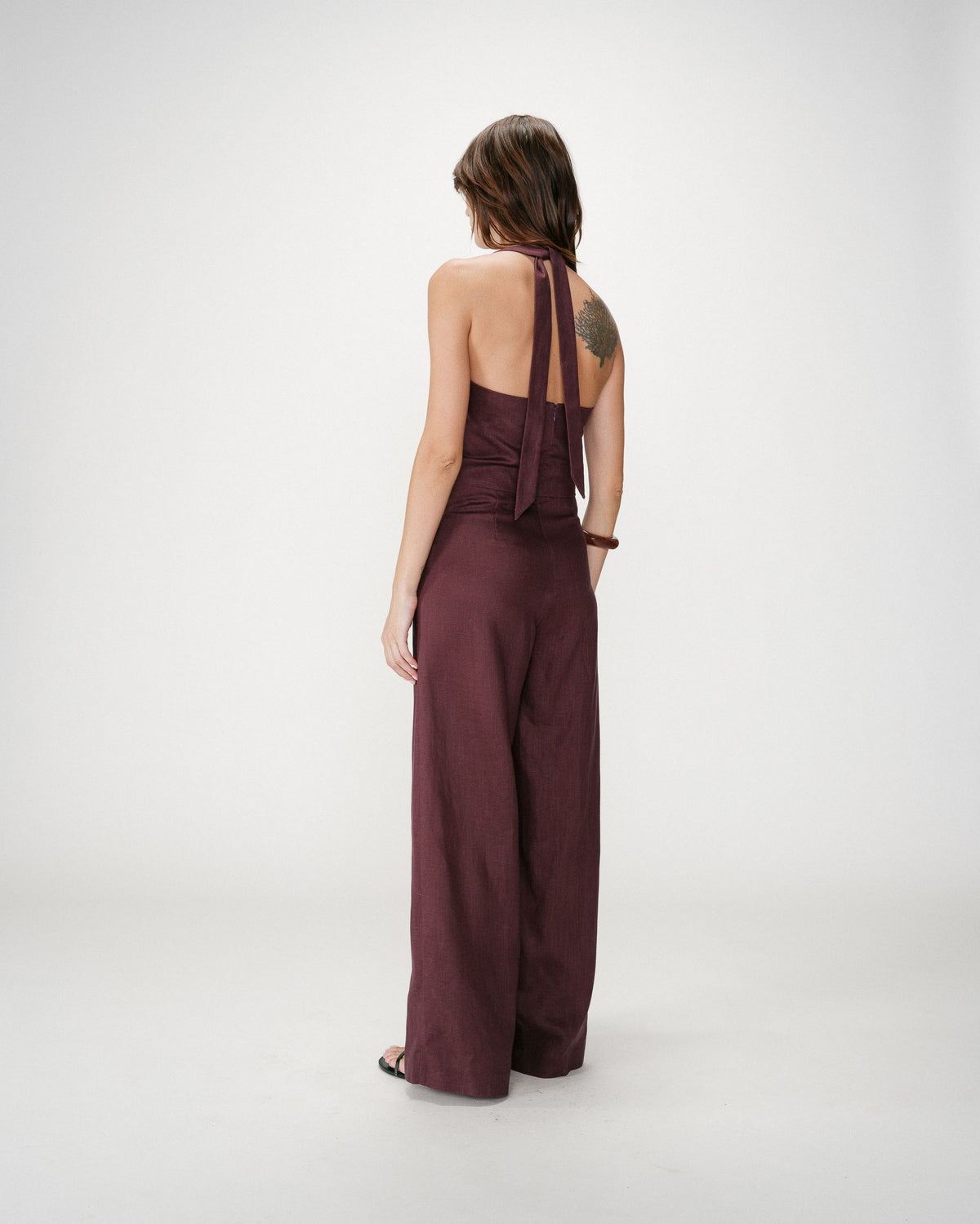 Straight-leg jumpsuit with square neckline chocolat Wish