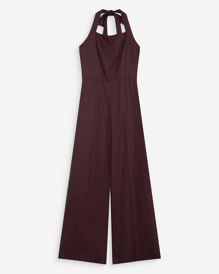 Straight-leg jumpsuit with square neckline chocolat Wish