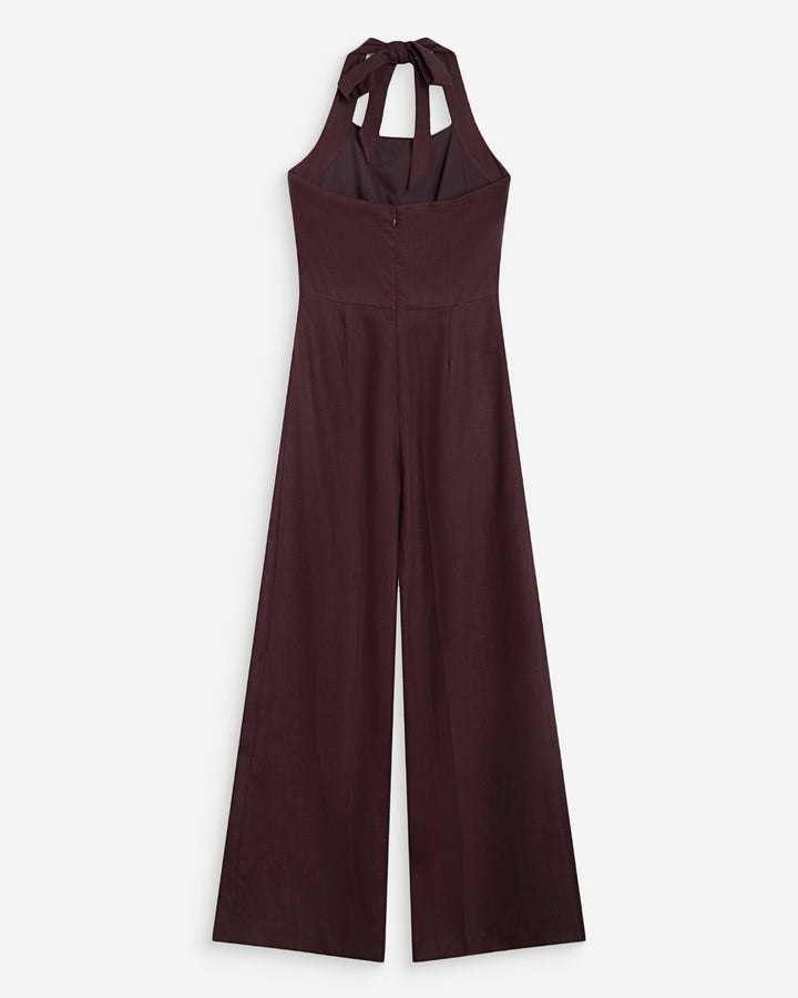 Straight-leg jumpsuit with square neckline chocolat Wish