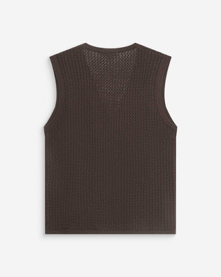 Cardigan en maille ajourée col V sans manches chocolat Wayne