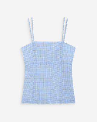 Top en coton vichy ajusté col carré ciel Wynel