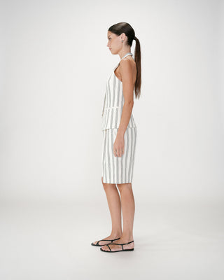 Gilet de tailleur col V dos nu rayure Winika
