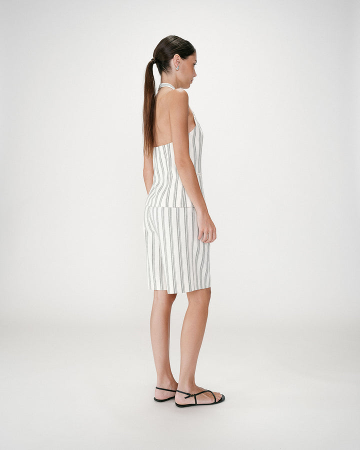 Gilet de tailleur col V dos nu rayure Winika