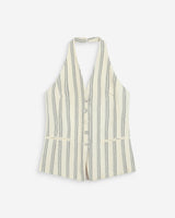 Gilet de tailleur col V dos nu rayure Winika