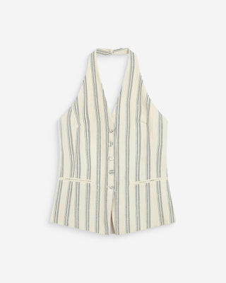 Gilet de tailleur col V dos nu rayure Winika