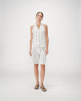 Gilet de tailleur col V dos nu rayure Winika