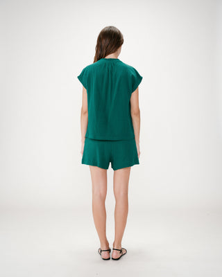 Chemise en gaze de coton manches courtes emeraude Wesra