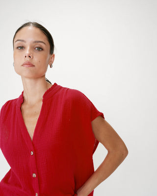Chemise en gaze de coton manches courtes fuchsia Wesra