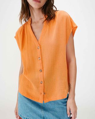Chemise en gaze de coton manches courtes orange Wesra