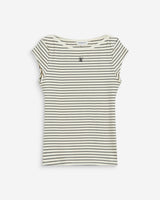 T-shirt col bateau ajusté à rayures ecru Wake