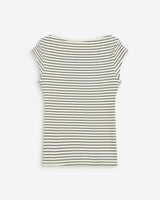 T-shirt col bateau ajusté à rayures ecru Wake
