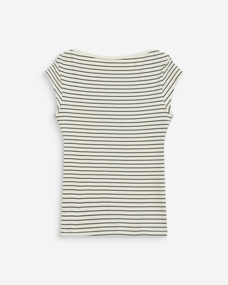 T-shirt col bateau ajusté à rayures ecru Wake