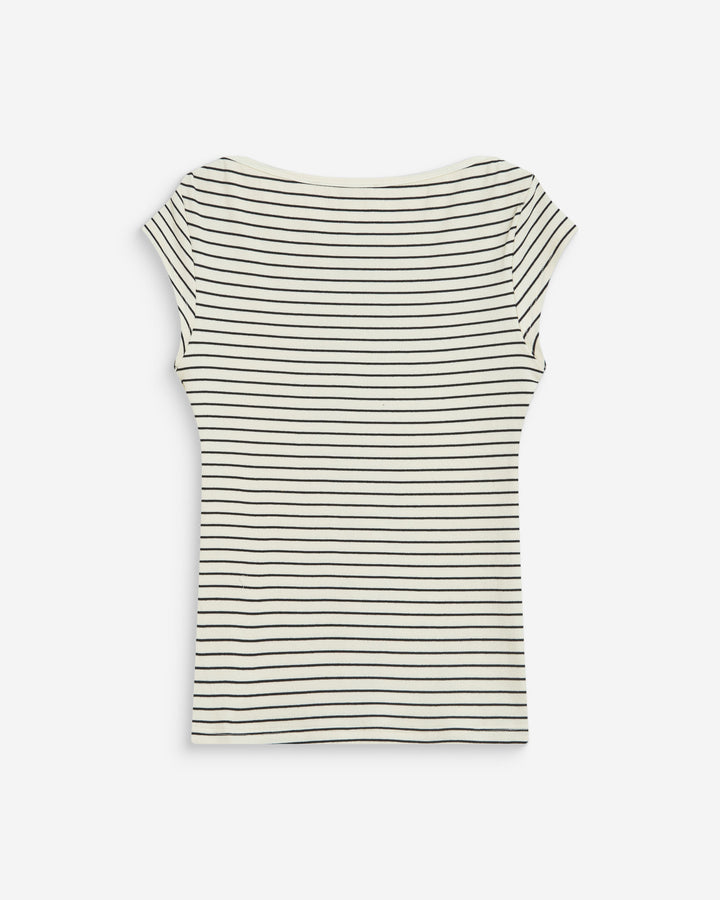 T-shirt col bateau ajusté à rayures ecru Wake