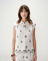 Sleeveless embroidered pattern shirt chocolat Wisenna