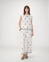 Sleeveless embroidered pattern shirt chocolat Wisenna
