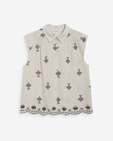 Sleeveless embroidered pattern shirt chocolat Wisenna