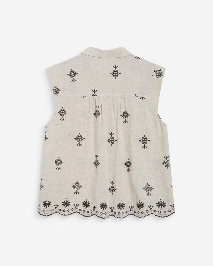 Sleeveless embroidered pattern shirt chocolat Wisenna