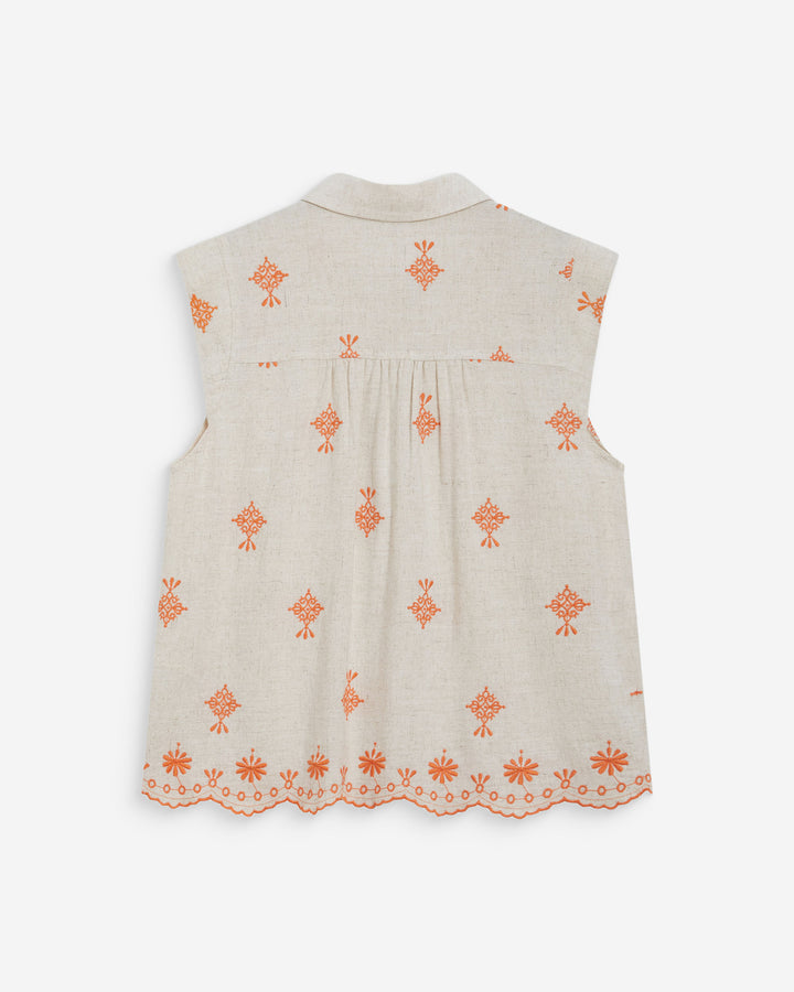 Chemise sans manches à motifs brodés orange Wisenna