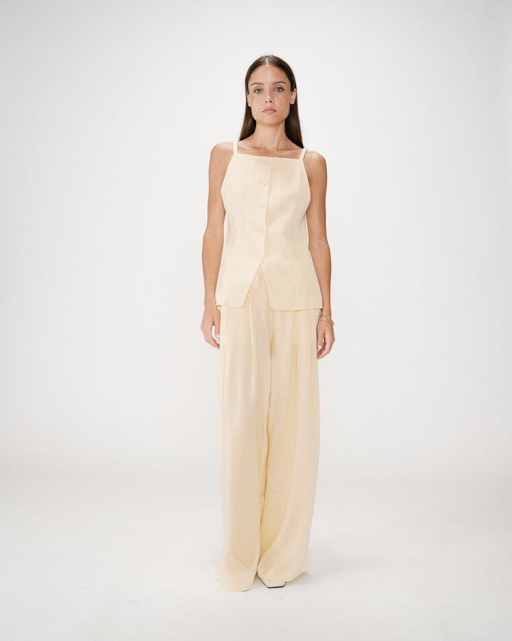 Tailored Tencel and linen square-neck vest jaune Winston