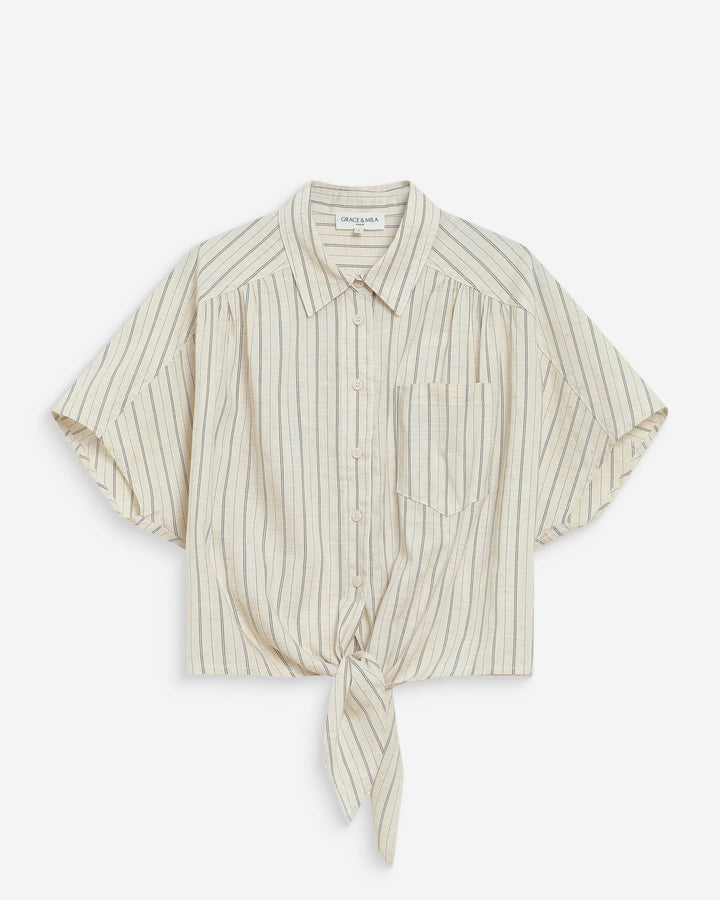Chemise oversize rayée à nouer sable Wendee