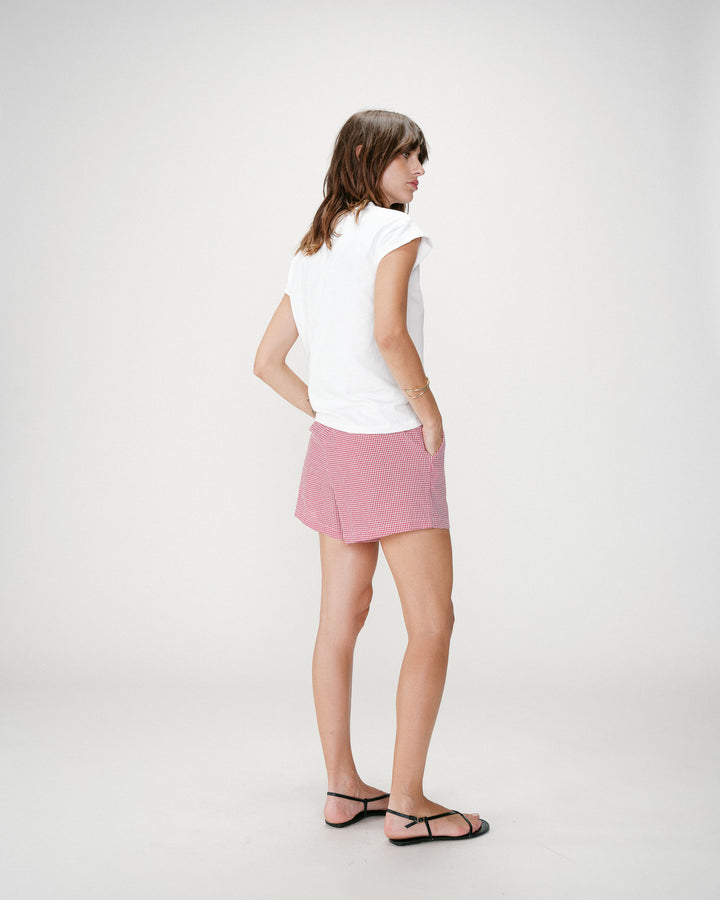 T-shirt en coton à message brodé fuchsia Wylo