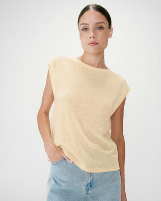 Top recto con cuello y mangas caladas jaune Wallace