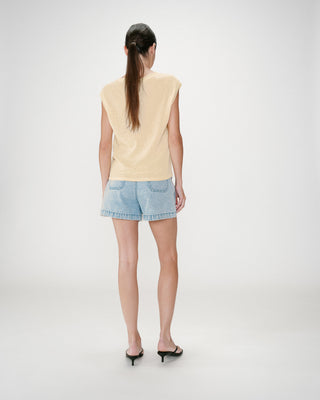 Top recto con cuello y mangas caladas jaune Wallace