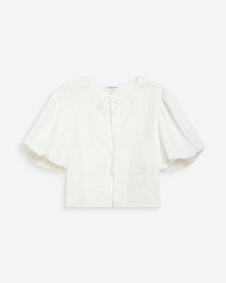 Blouse brodée à nouer manches ballon white Wylette