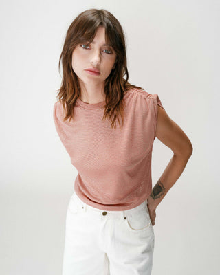 Sleeveless lurex crew-neck top rose Winny