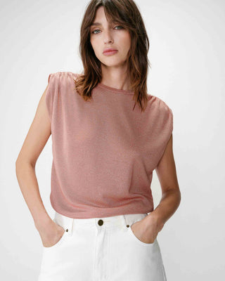Sleeveless lurex crew-neck top rose Winny