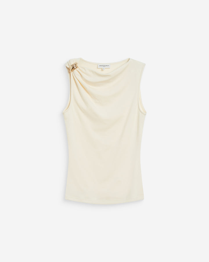 Top drapé asymétrique sans manches ecru Wagner