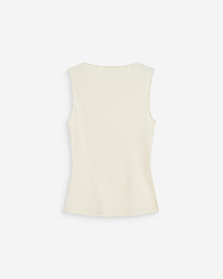 Top drapé asymétrique sans manches ecru Wagner