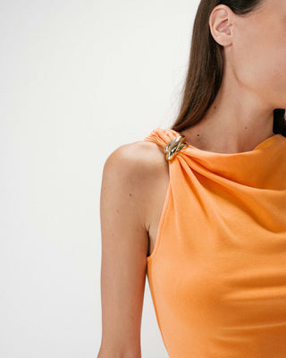 Sleeveless asymmetric draped top orange Wagner